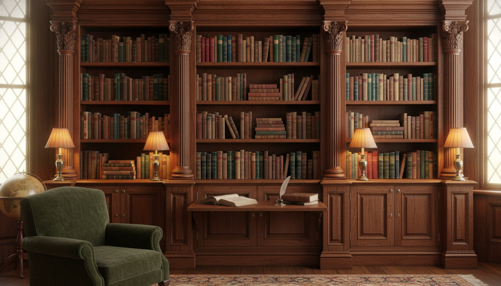 Well-maintained antique bookshelf showing longevity of quality construction