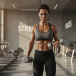 Woman performing weight training workouts for women in a modern gym