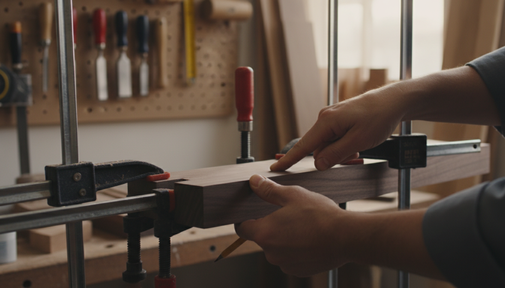 Woodworker demonstrating proper joinery technique Woodworker demonstrating proper joinery technique
