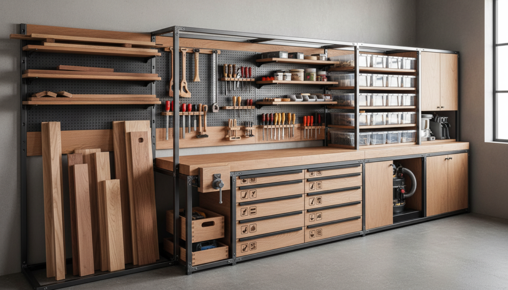 advanced modular workshop storage system with integrated features