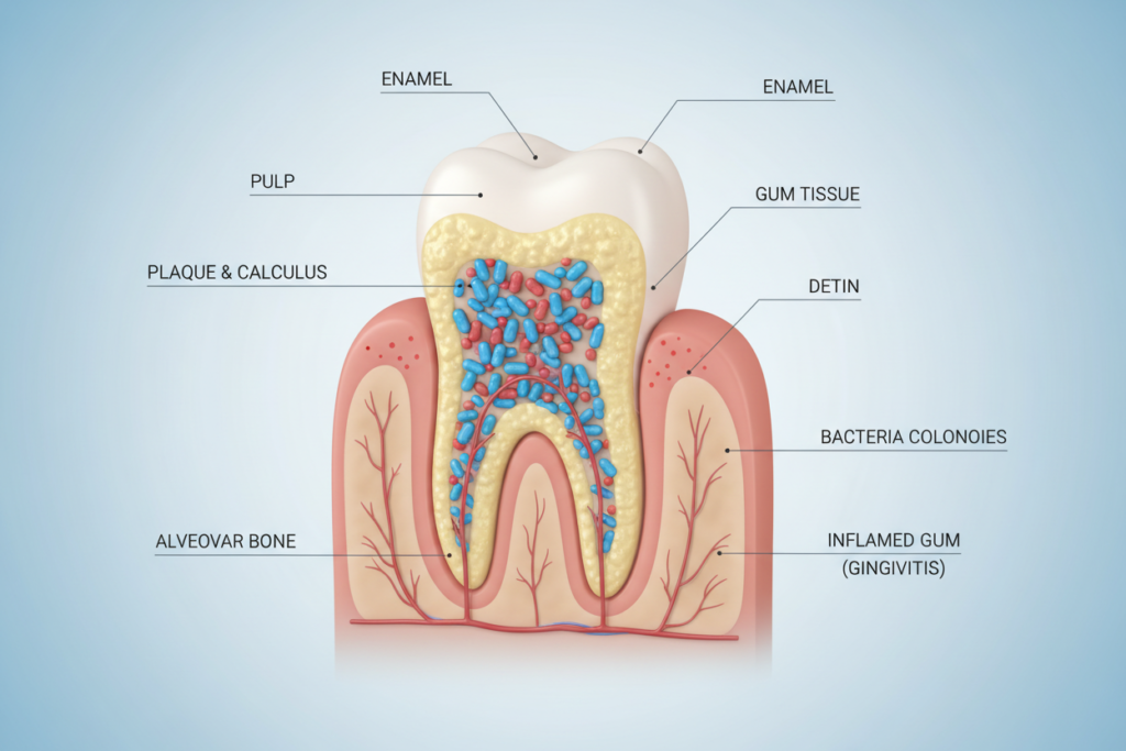 bacteria mouth diagram showing oral health bacteria and gum disease progression