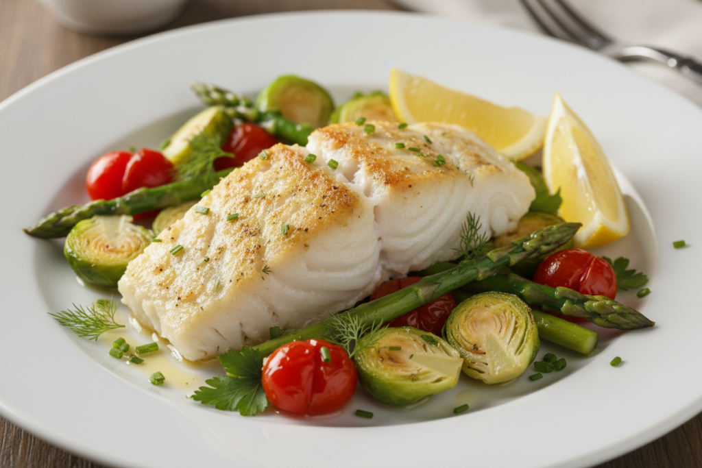 baked cod with roasted vegetables