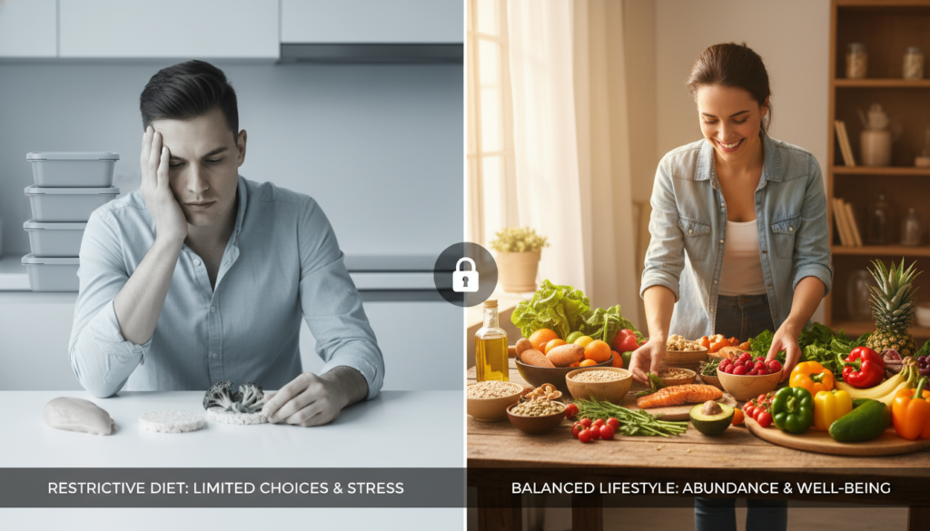 balanced lifestyle approach versus restrictive dieting comparison