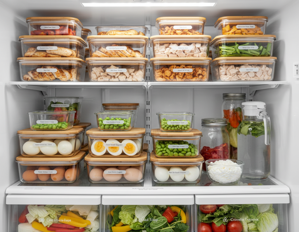 batch cooked proteins in containers
