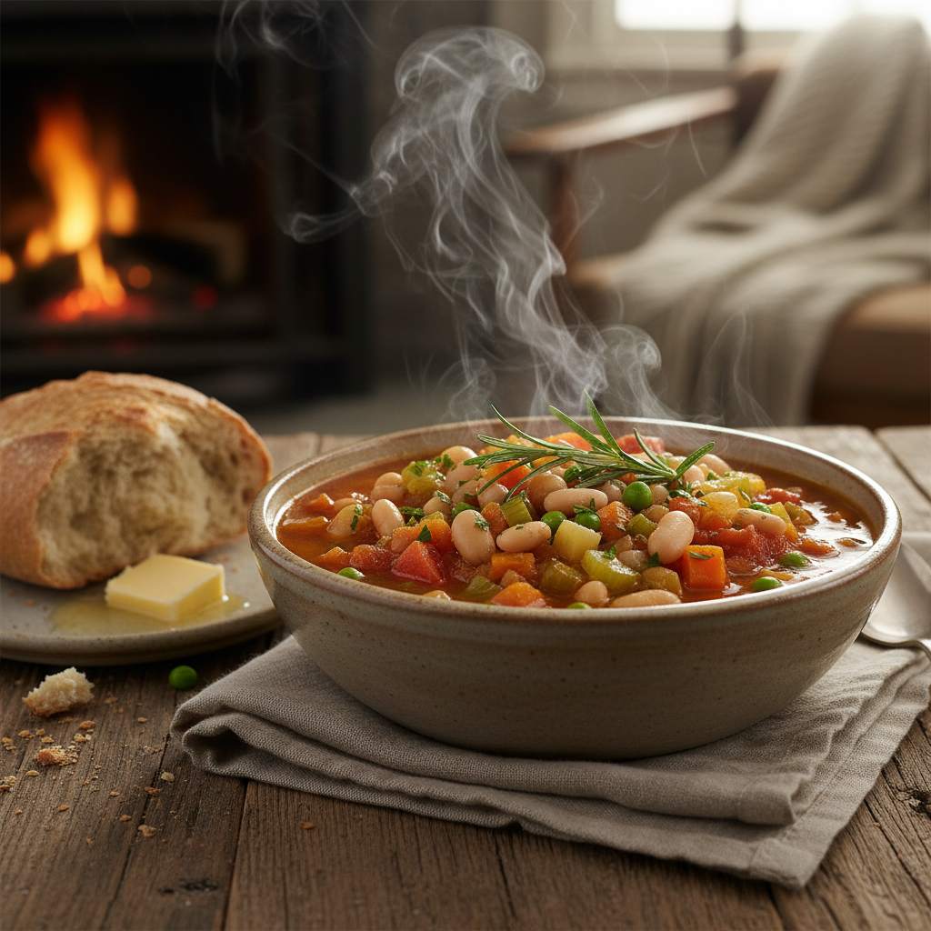 bowl of nourishing vegetable soup with fresh herbs