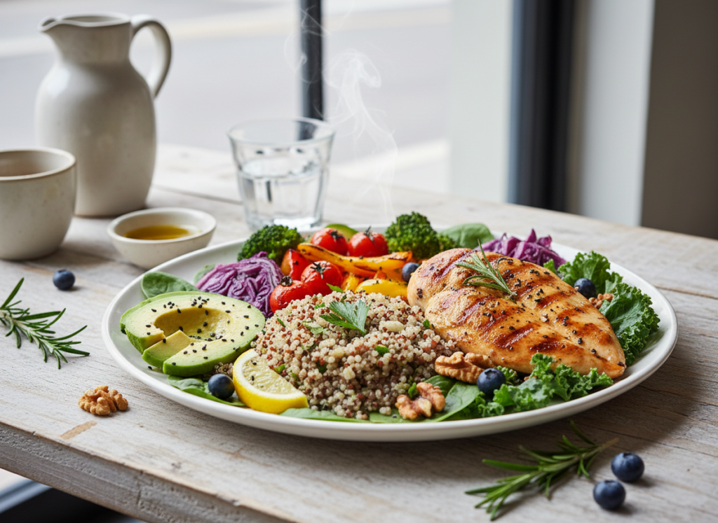 brain-healthy lunch with vegetables and lean protein brain-healthy lunch with vegetables and lean protein