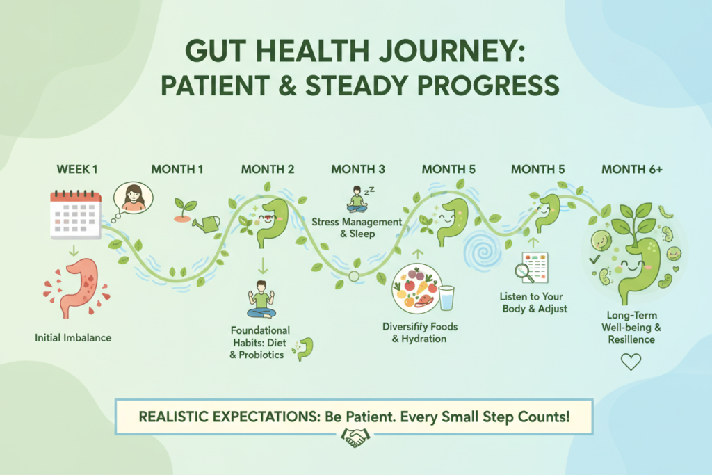 calendar and timeline showing gradual gut health improvement process
