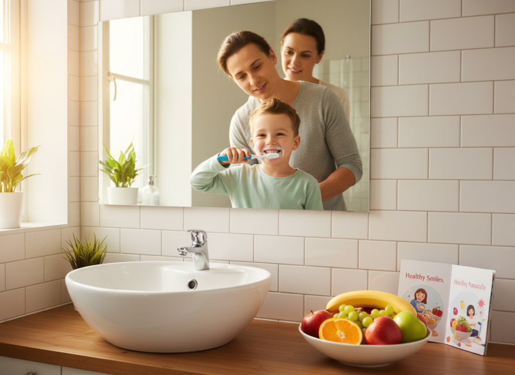 children practicing natural dental care and cavity prevention with healthy habits children practicing natural dental care and cavity prevention with healthy habits