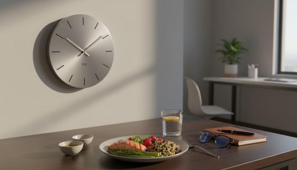 clock showing ideal evening meal timing for metabolism optimization