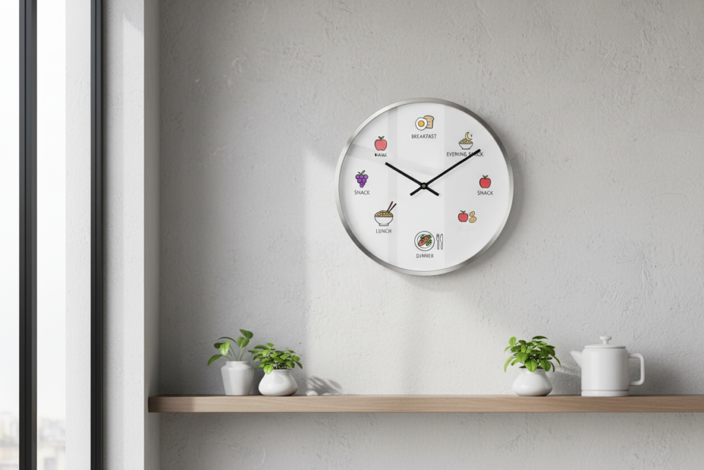 clock showing meal timing throughout the day