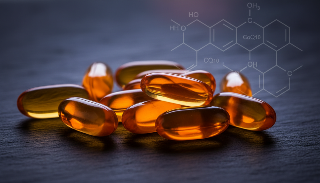 coenzyme Q10 supplement with molecular structure