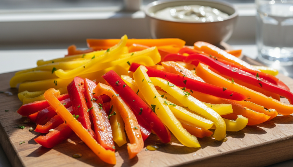 colorful bell pepper slices arranged on a tray