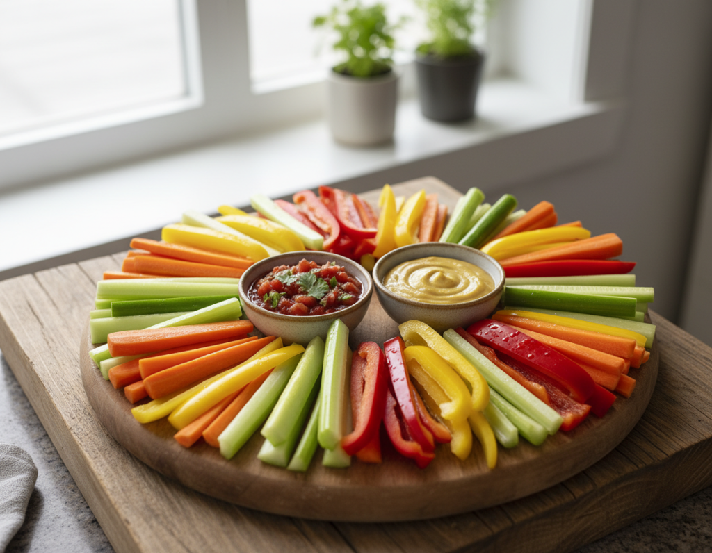 colorful vegetable sticks with dip