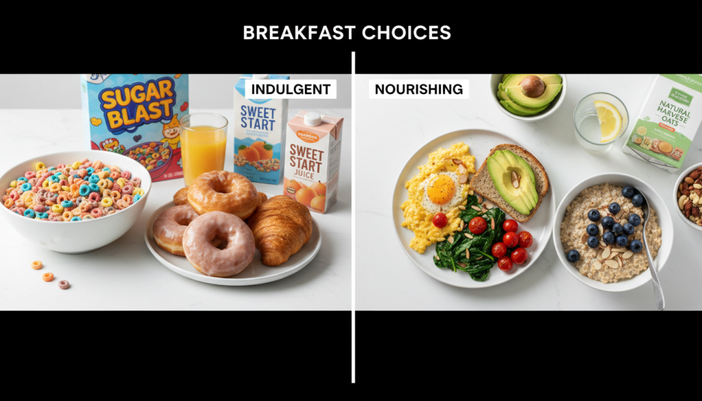 comparison of healthy versus unhealthy breakfast choices comparison of healthy versus unhealthy breakfast choices