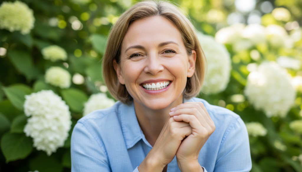 confident person smiling after successfully removing brown stains from teeth naturally