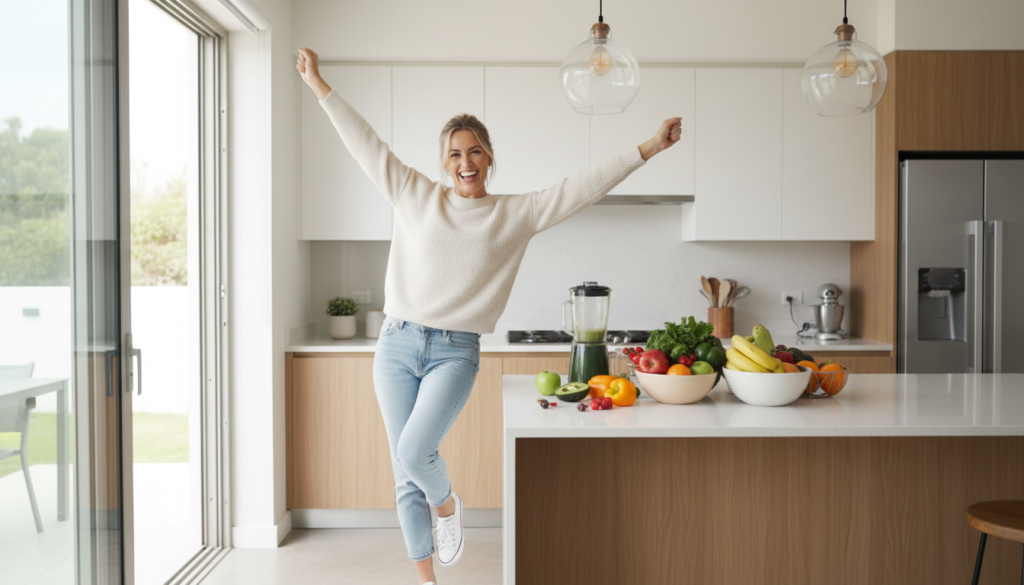 confident woman celebrating healthy lifestyle success confident woman celebrating healthy lifestyle success