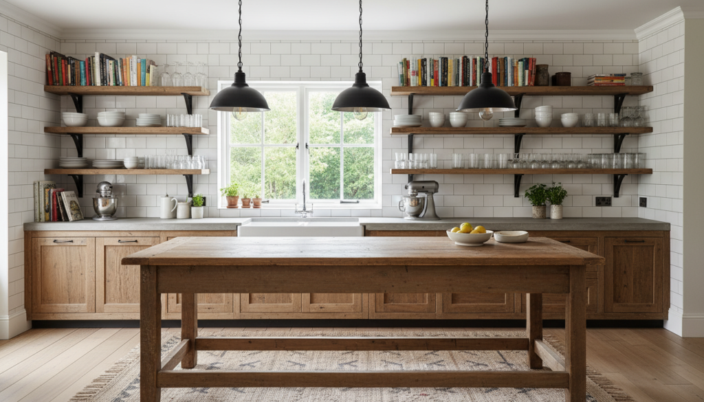 creative kitchen open shelving displaying dishes