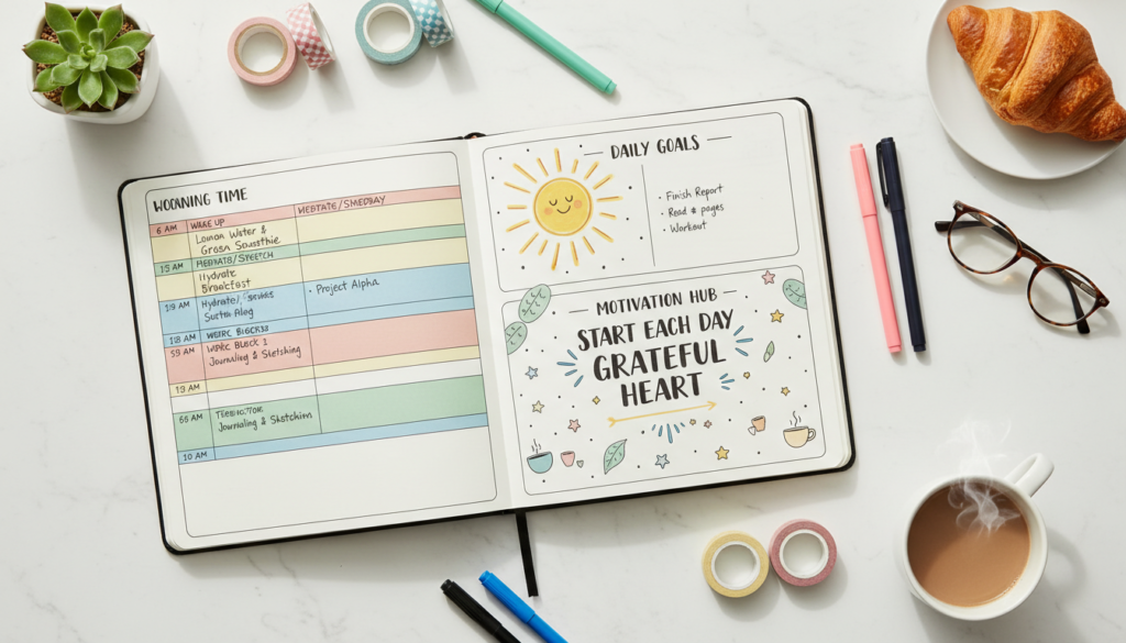 customized morning routine planner with personal goals and habits