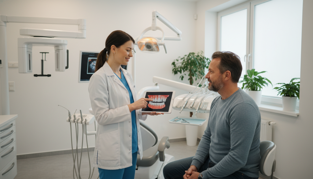 dentist consultation for gum disease and oral health examination