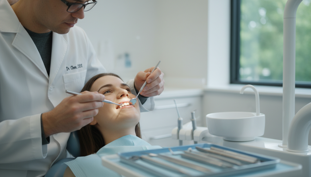 dentist examining patient gums during checkup