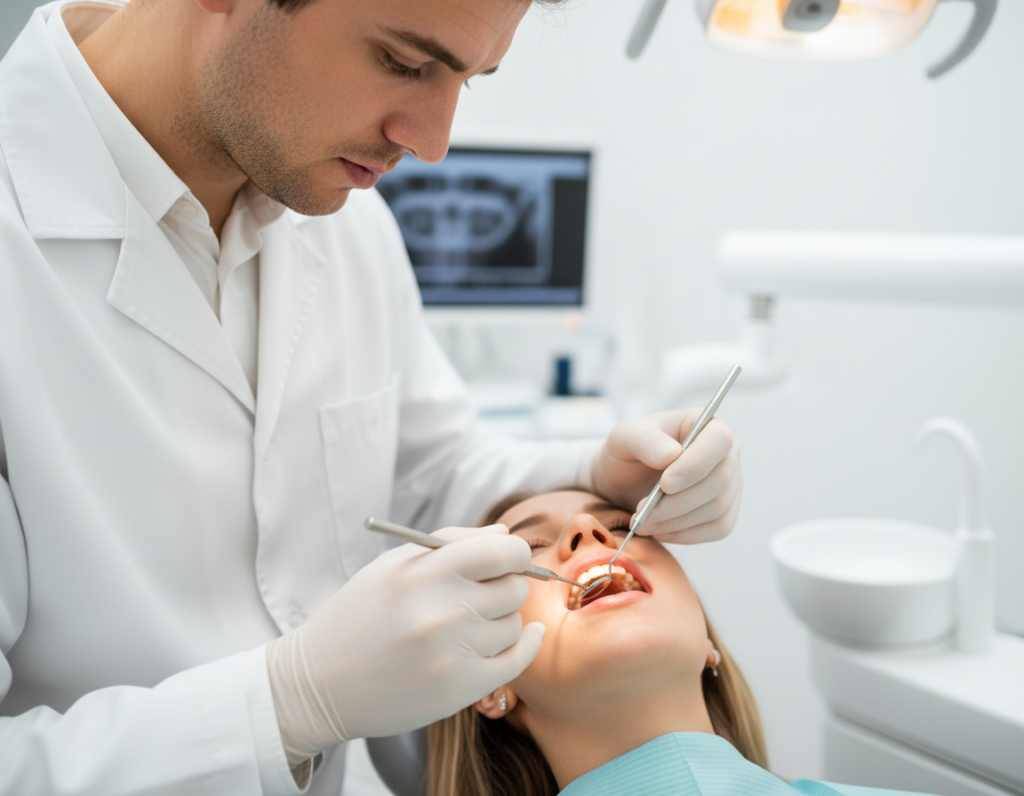 dentist examining patient gums professional care