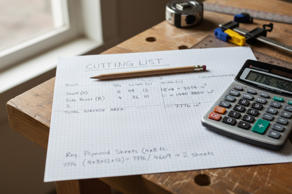detailed cutting list and material calculations on paper detailed cutting list and material calculations on paper