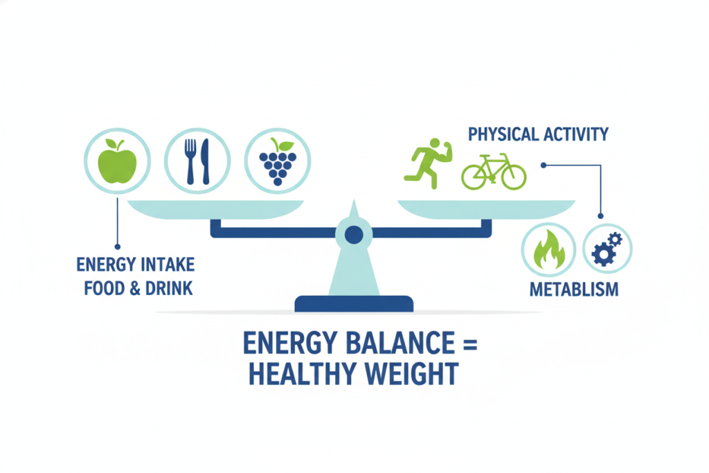 diagram showing energy balance and metabolism for weight loss