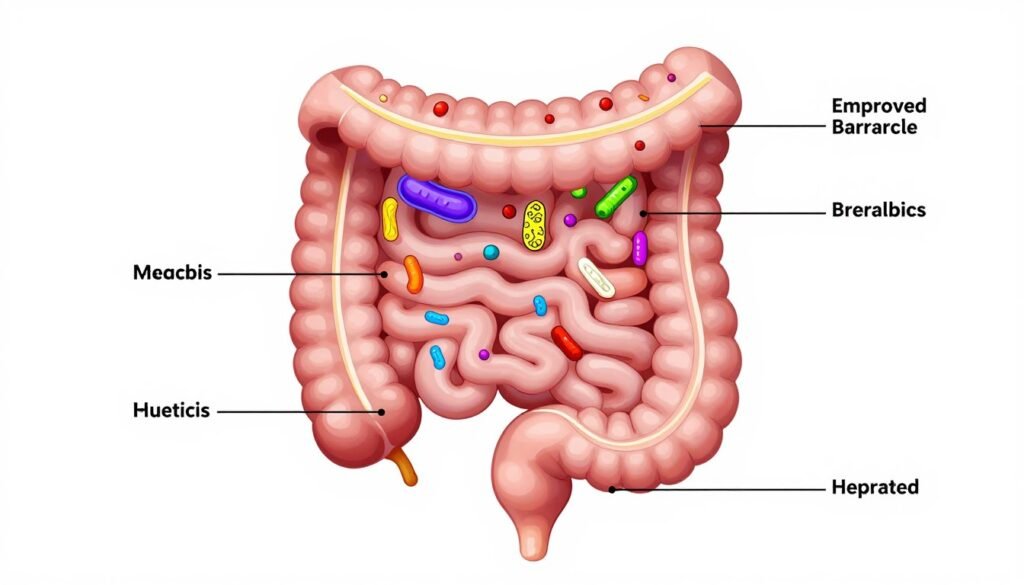 diagram showing healthy gut with balanced microbiome
