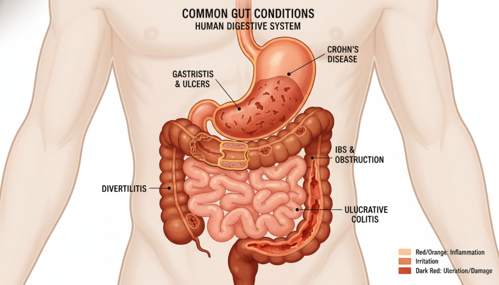 digestive system intestinal health gut conditions illustration digestive system intestinal health gut conditions illustration