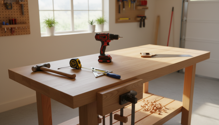 diy woodworking projects for beginners workbench setup with basic tools