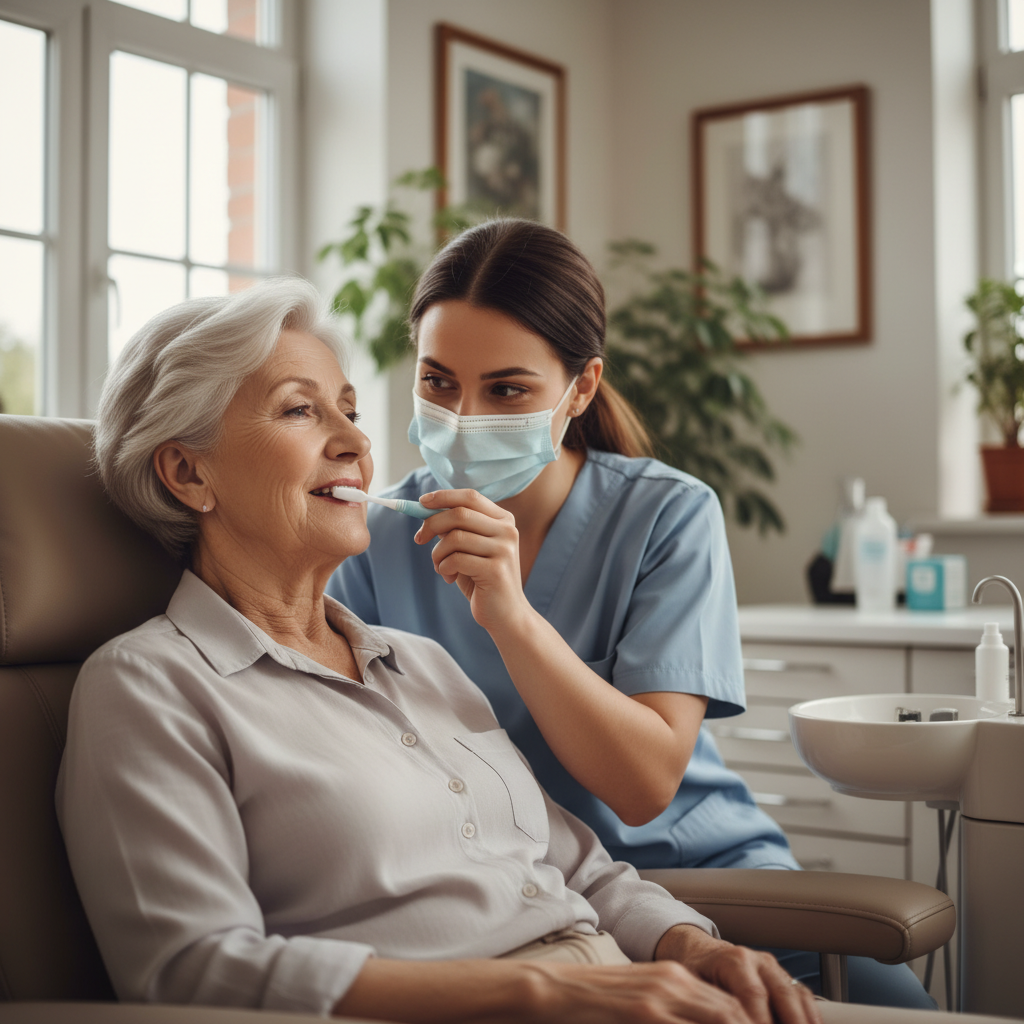 elderly person receiving oral health care