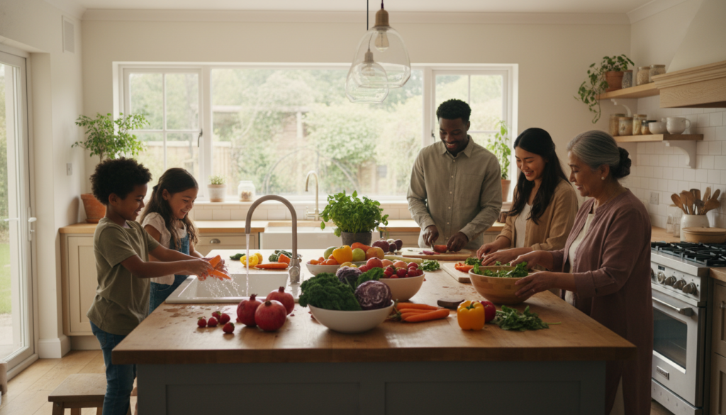 family healthy eating vegetables fruits gut health children family healthy eating vegetables fruits gut health children