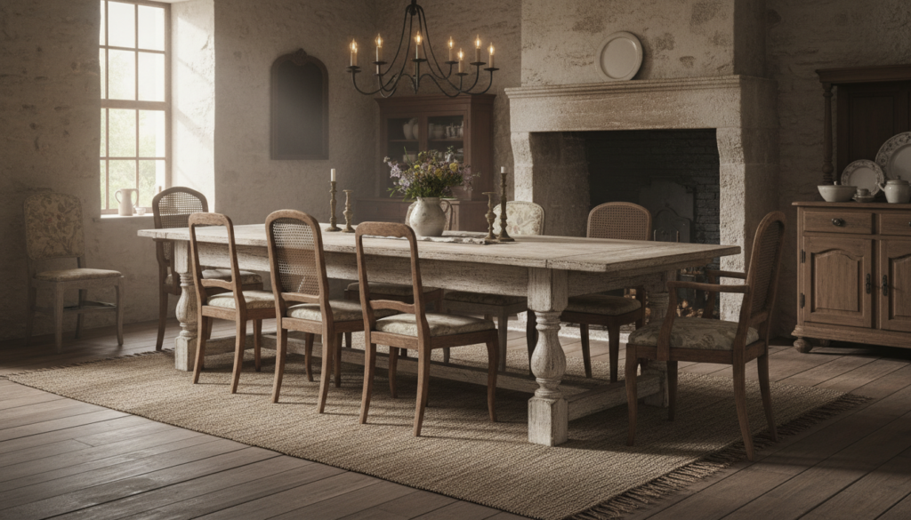 farmhouse style dining table in rustic setting farmhouse style dining table in rustic setting