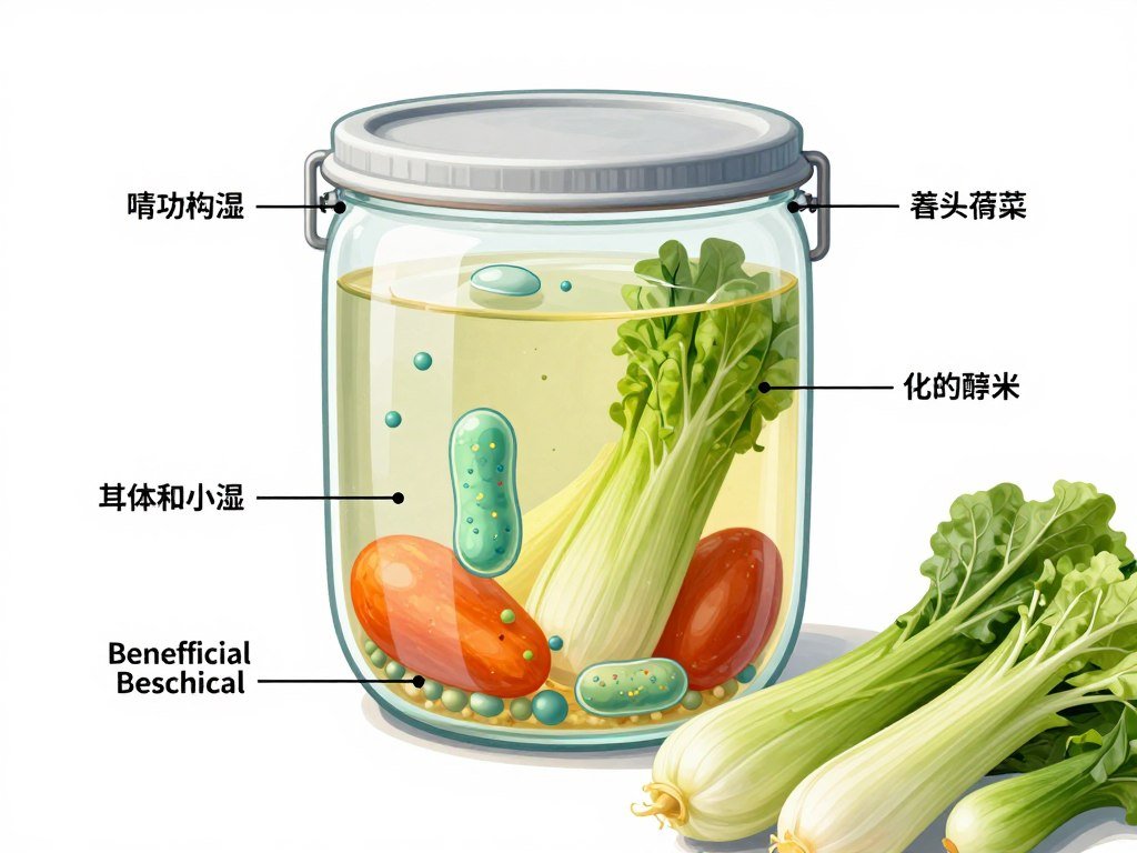 fermentation process showing bacteria cultures transforming vegetables