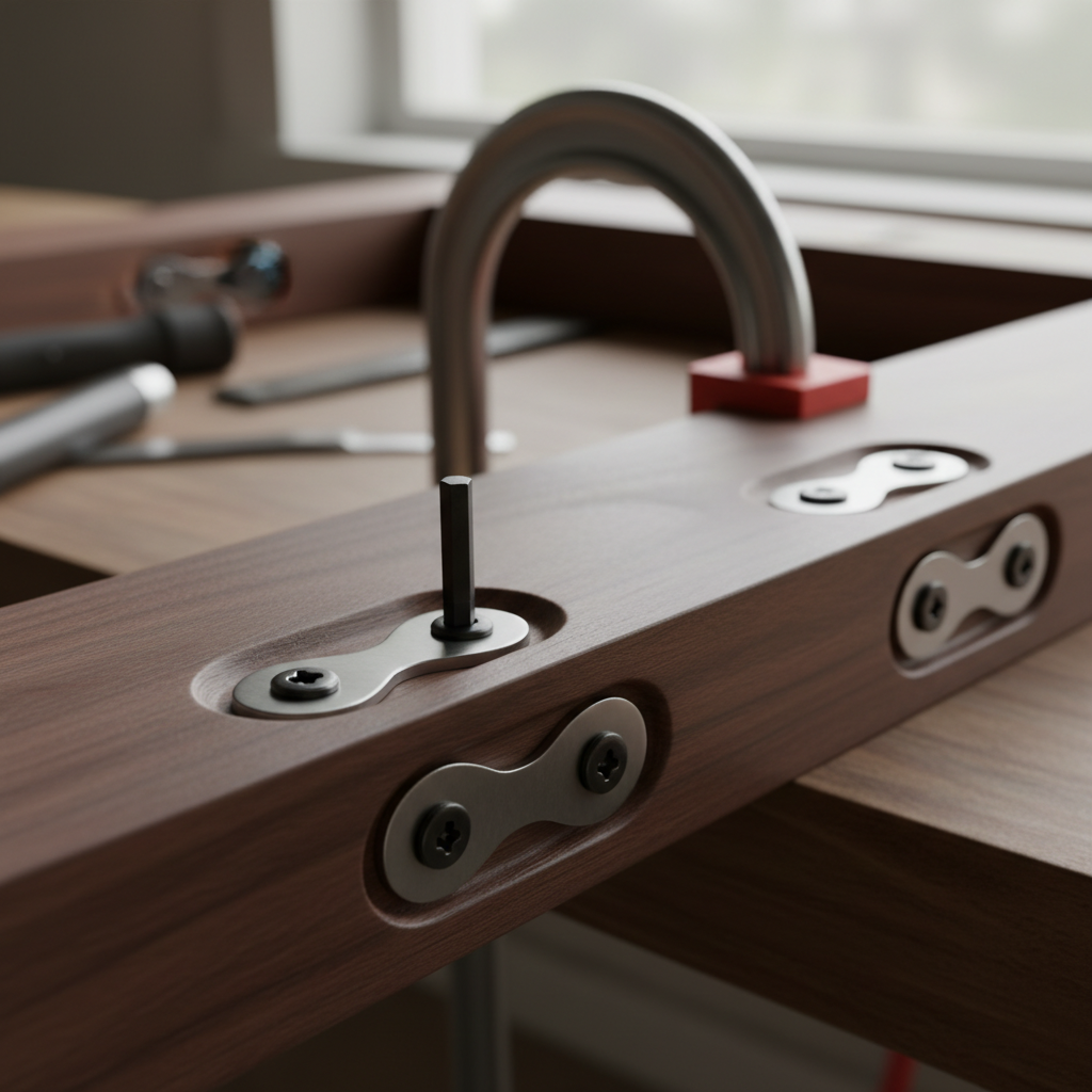 figure eight fasteners installed on table base figure eight fasteners installed on table base