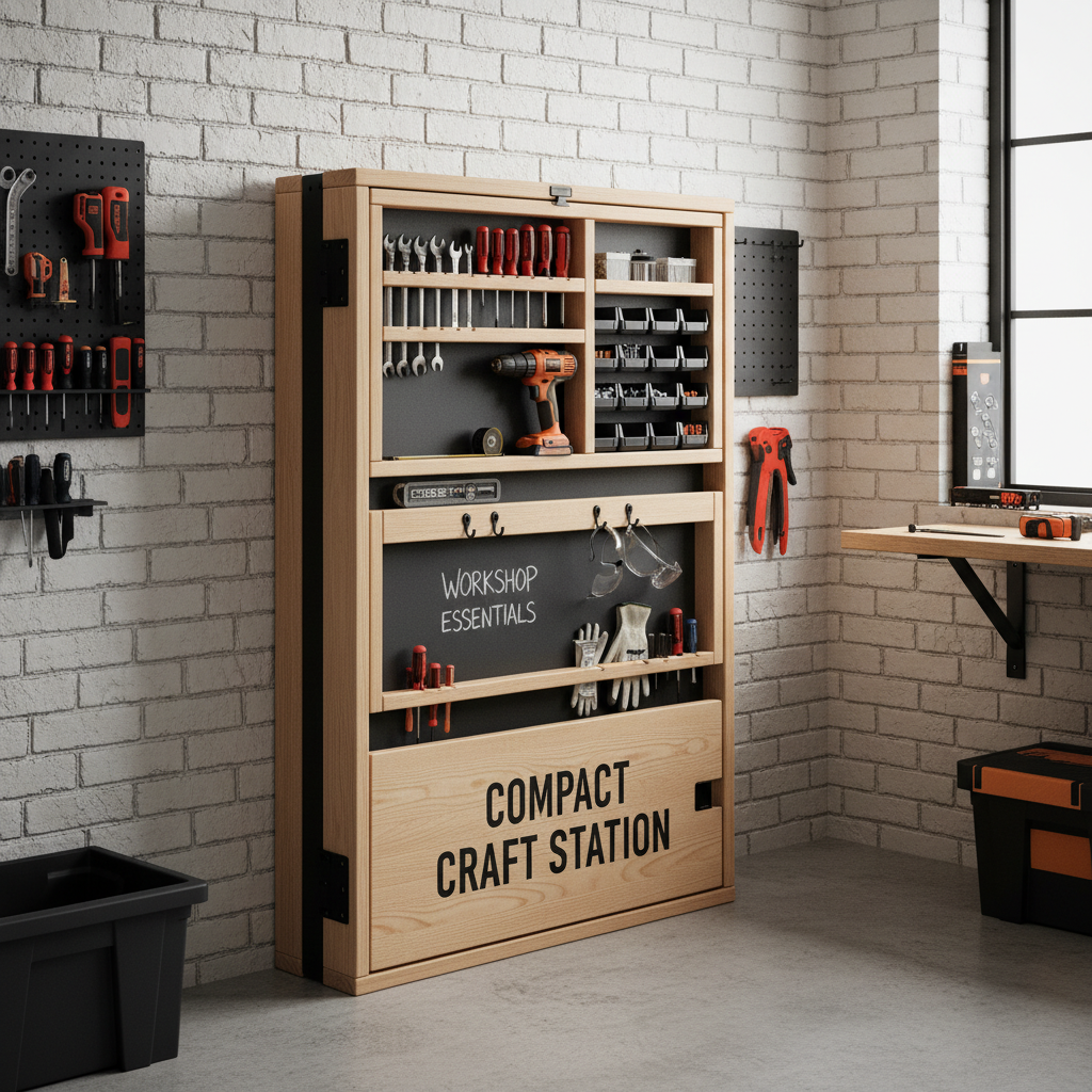 fold-down workbench with integrated storage