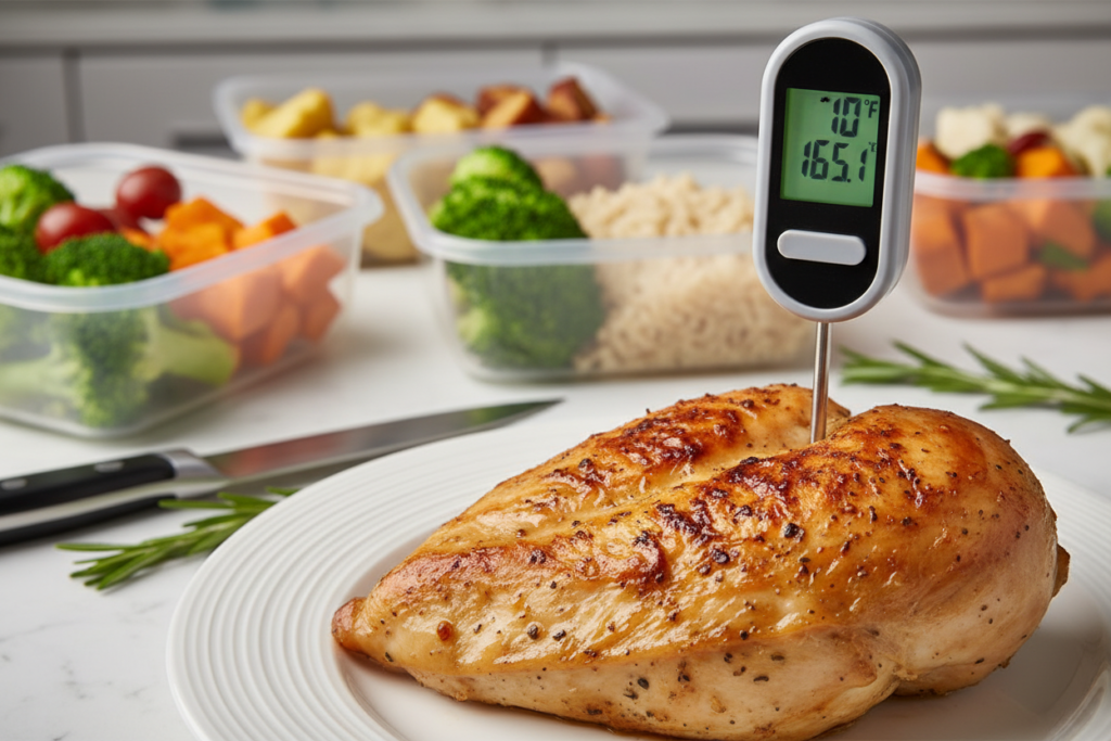 food safety thermometer checking meal temperature