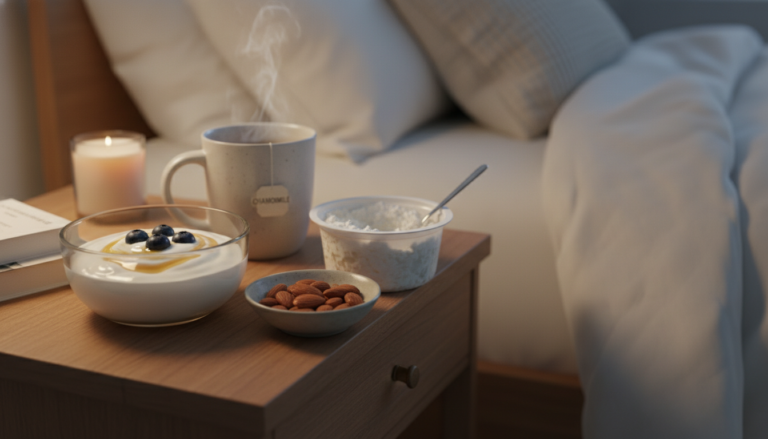 foods that burn fat while sleeping arranged on bedside table