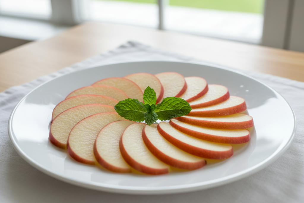 fresh apple slices arranged on a plate