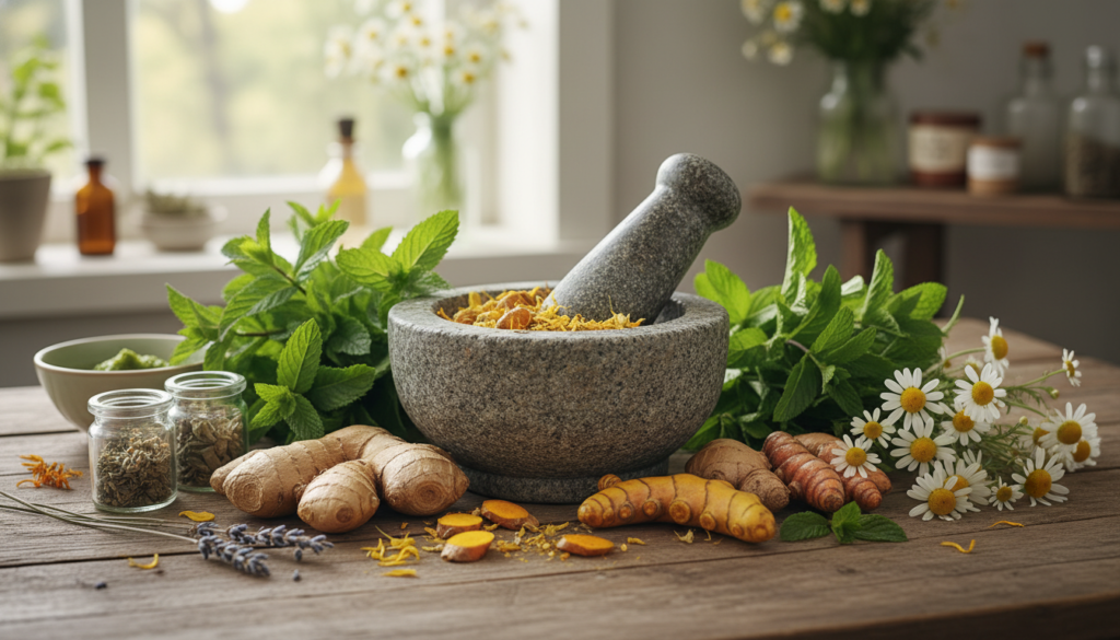 fresh herbs and botanical remedies for digestive health support