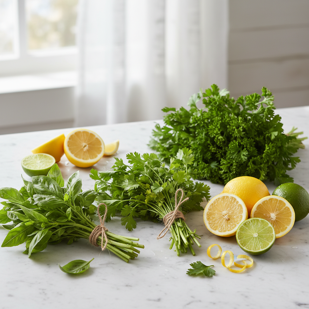 fresh herbs and citrus for seasoning