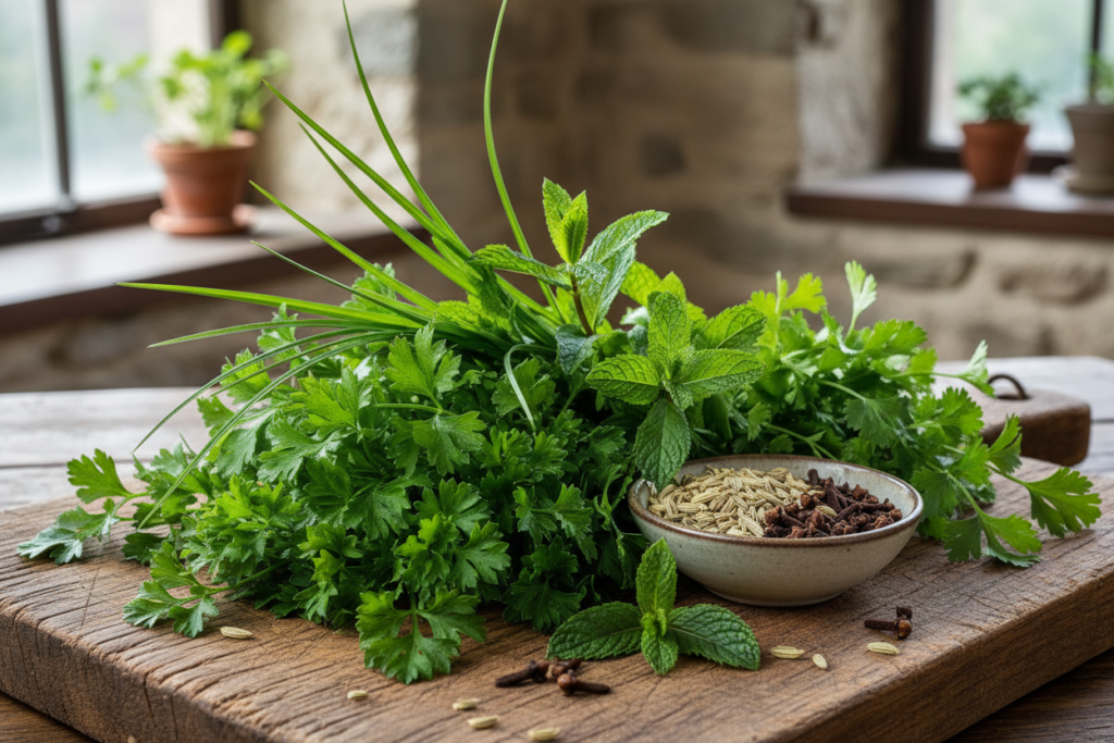 fresh herbs and spices for natural breath freshening remedies