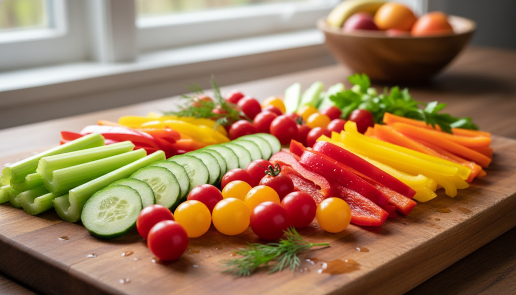fresh vegetables including cherry tomatoes for low calorie nighttime snacking