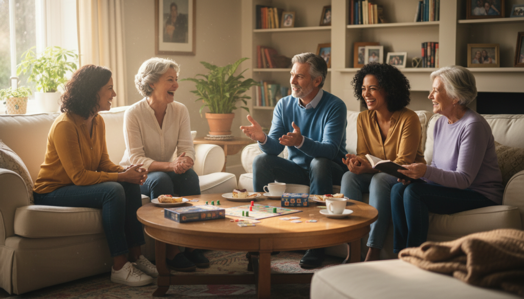 group of adults engaged in social interaction and conversation