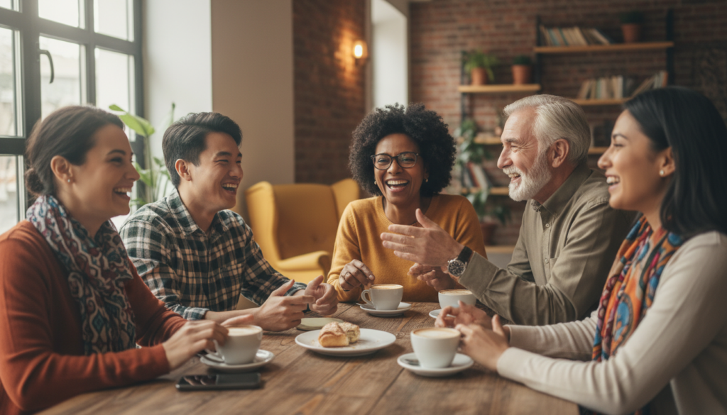 group of people socializing and engaging in conversation group of people socializing and engaging in conversation