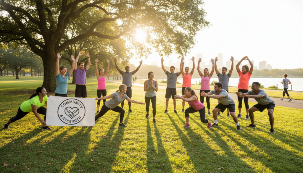 group of people supporting each other in fitness journey