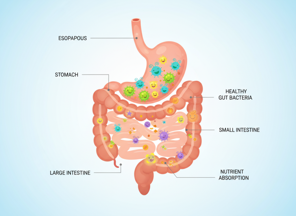 gut health illustration showing digestive system gut health illustration showing digestive system