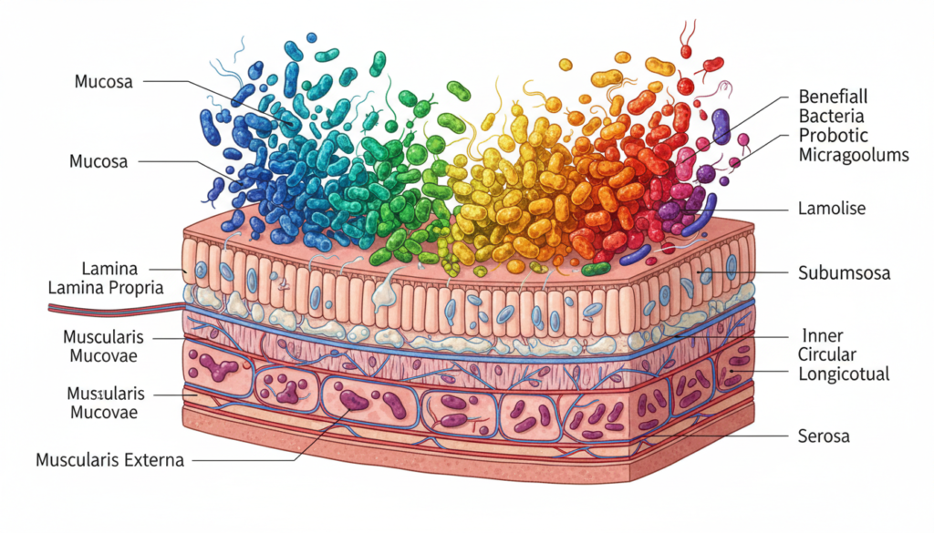 gut microbiome beneficial bacteria illustration