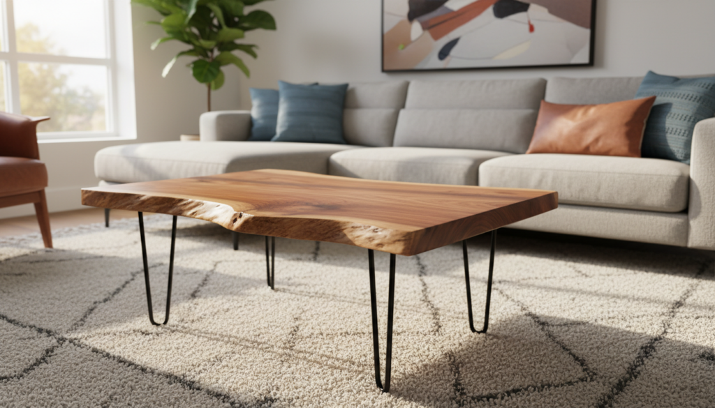 handmade wooden coffee table in living room