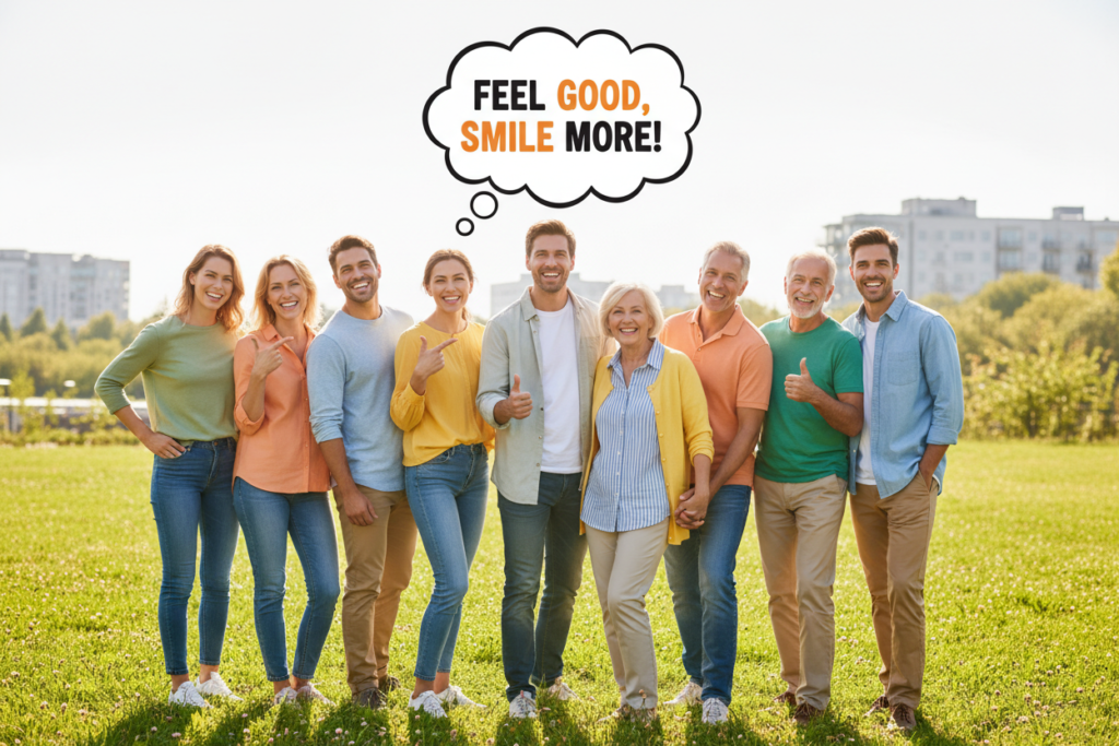 happy customers showing healthy smiles happy customers showing healthy smiles